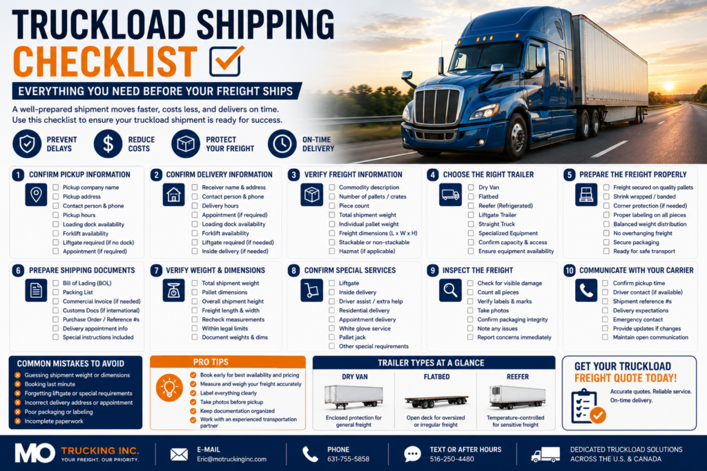 Truckload Shipping Checklist