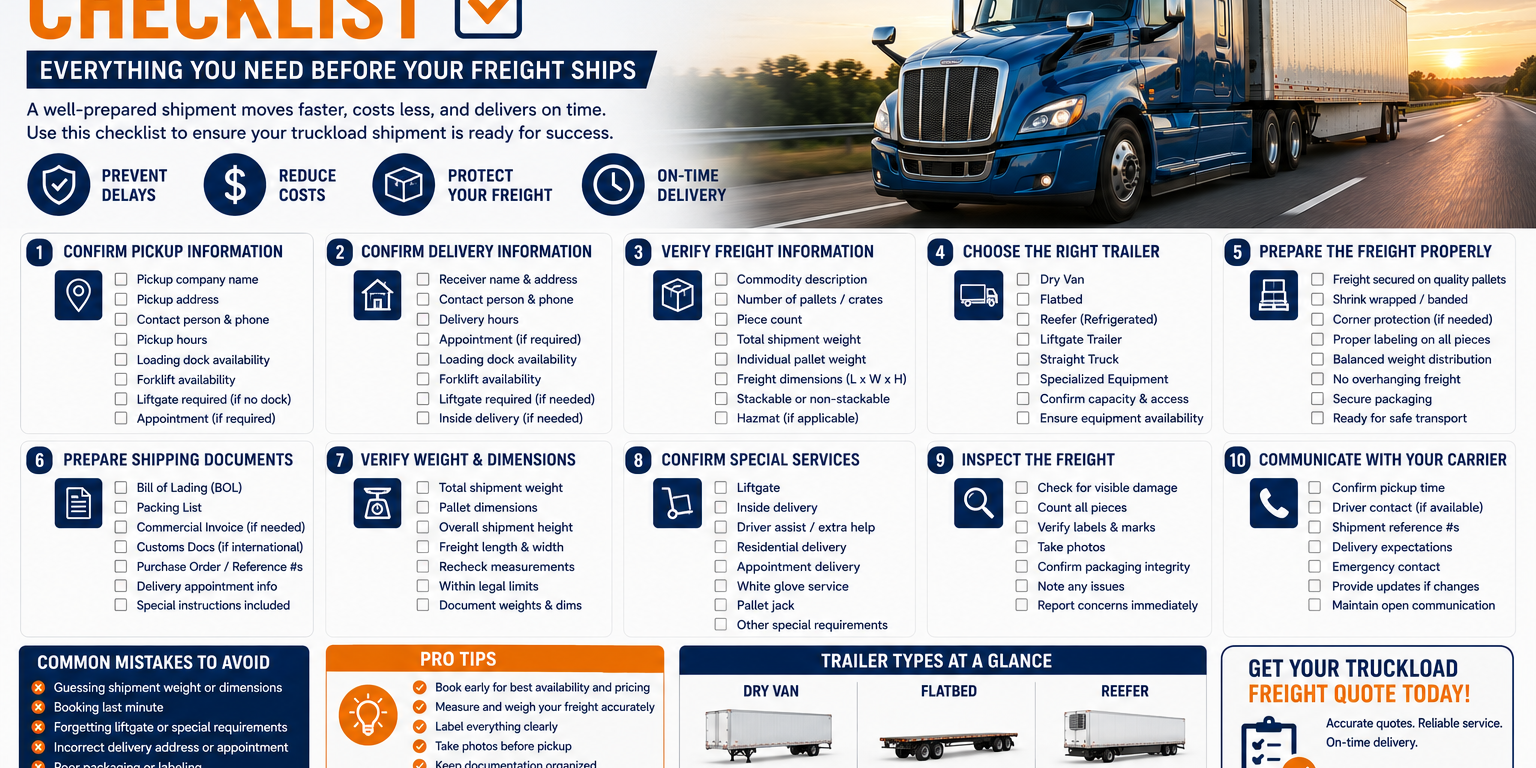 Truckload Shipping Checklist Truckload Shipping Checklist